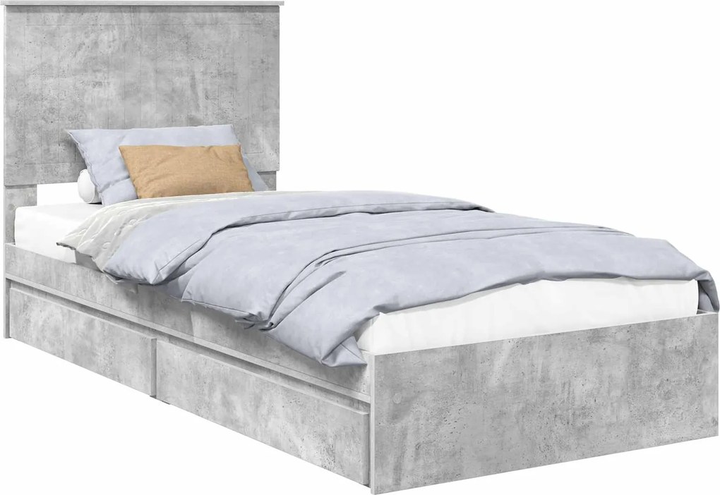 vidaXL Pat cu storage Gri din beton 90 x 190 cm Lemn compozit