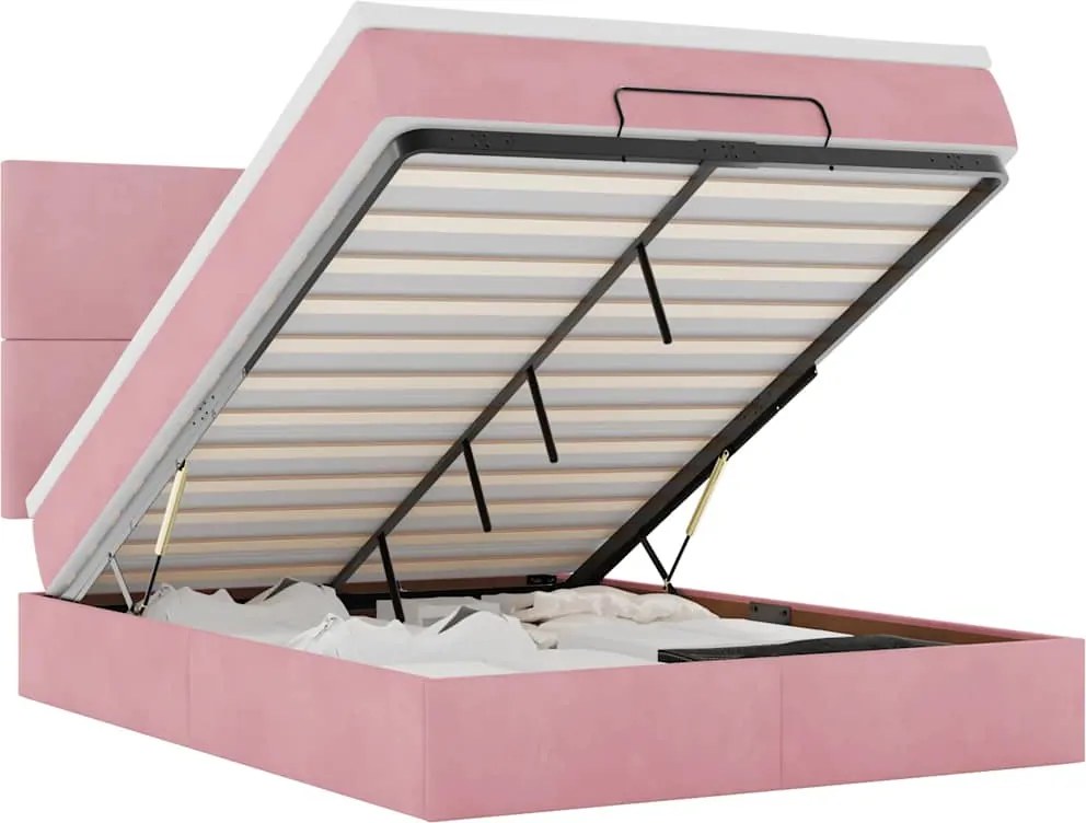 vidaXL Cadru de pat otoman cu saltele Roz 140x200cm catifea