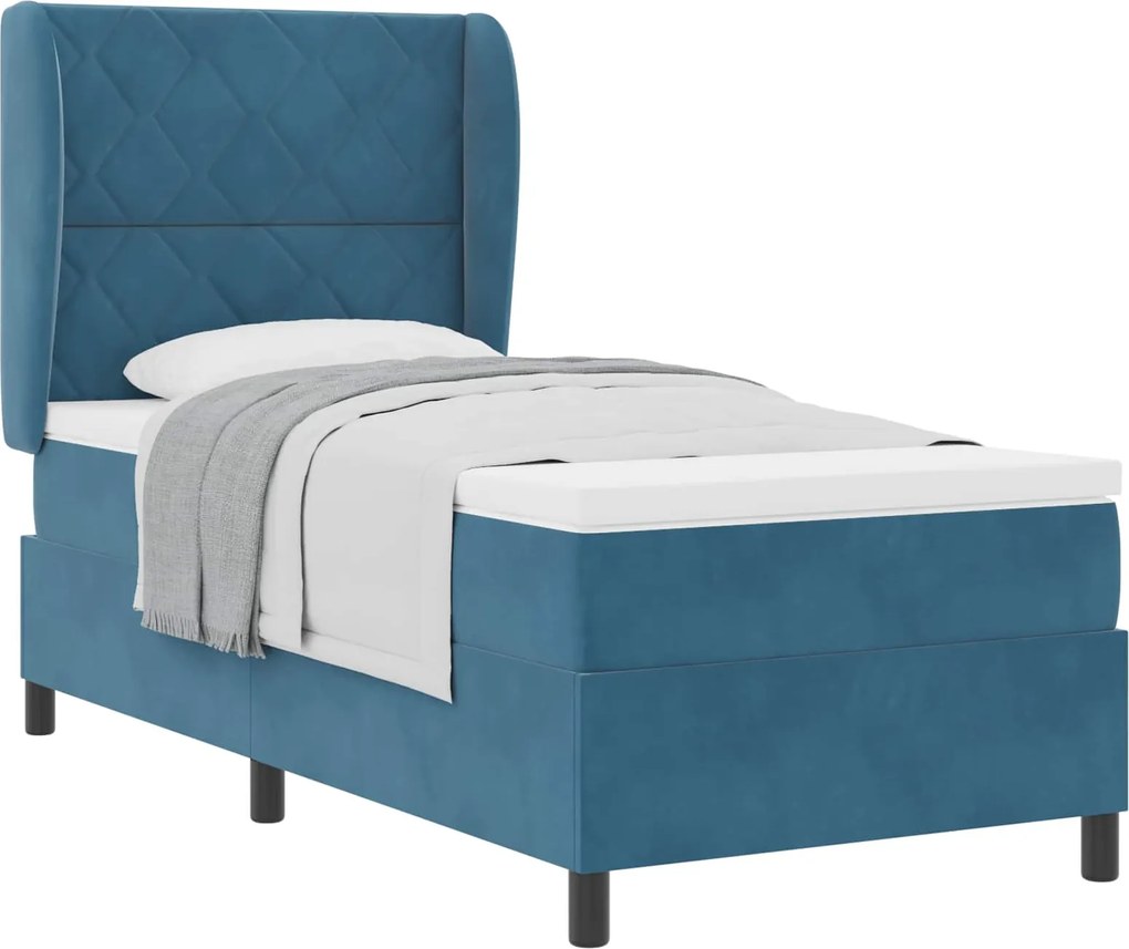 vidaXL Pat cu arcuri cu saltea Albastru închis 200 x 90 cm Catifea