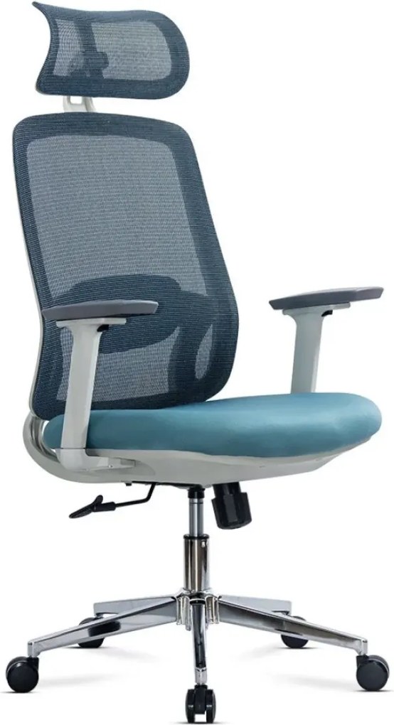 Scaun de birou SKY, brate 3D, suport lombar reglabil, Mesh + Textil, Bleu