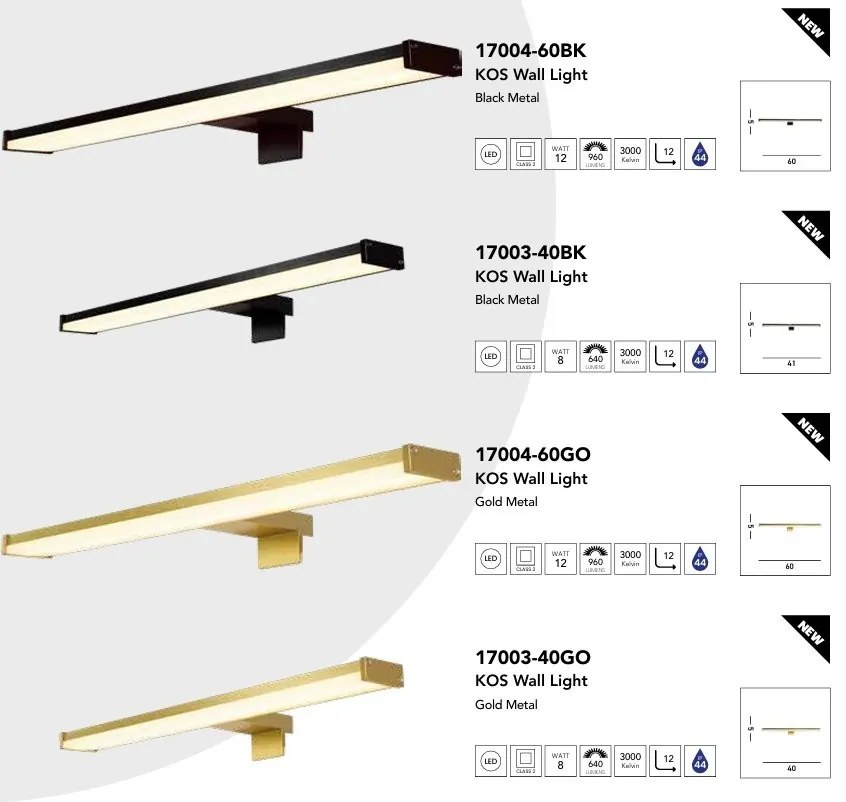 Aplica de perete LED pentru oglinda, tablou IP44 Kos, auriu