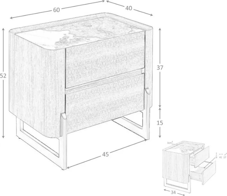 Noptiera 2 sertare deosebita design LUX Walnut-Marble