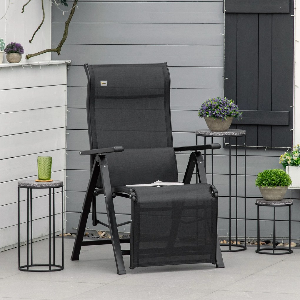 Outsunny Șezlong pliabil pentru soare cu pernă, senzație de imponderabilitate, scaun cu spătar reglabil în 9 trepte, suport până la 150 kg, pentru grădină, vacanță, outdoor, plajă, piscină, Negru | Aosom Romania