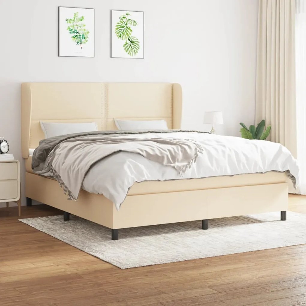 vidaXL Pat continental cu saltea, crem, 180x200 cm, textil