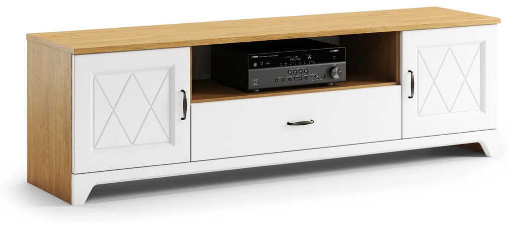 Mazzoni Mobilier dulap de perete PROVENZA Stejar Piatră/Alb Mat - COMODĂ MARE TV COMODĂ CU VITRINĂ ȘI RAFTURI PENTRU LIVING RETRO