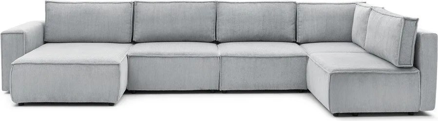 Colțar gri deschis cu tapițerie din catifea reiată (cu colț pe partea dreaptă/în formă de "U") Nihad modular – Bobochic Paris