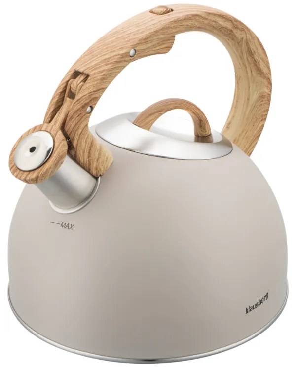 Ceainic cu fluier Klausberg KB 7913, 2.5 L, Maner cu efect de lemn, Inductie, Bej