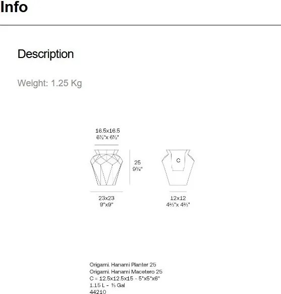 Ghiveci plante design decorativ modern exterior/interior ORIGAMI HANAMI 23x23x25cm
