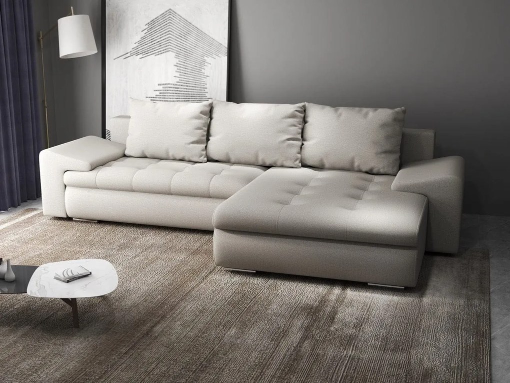 Colțar extensibil dumonde cu ladă de depozitare si sezut confortabil din spuma high-density, Leonardo Enjoy Bej 260x185 cm II