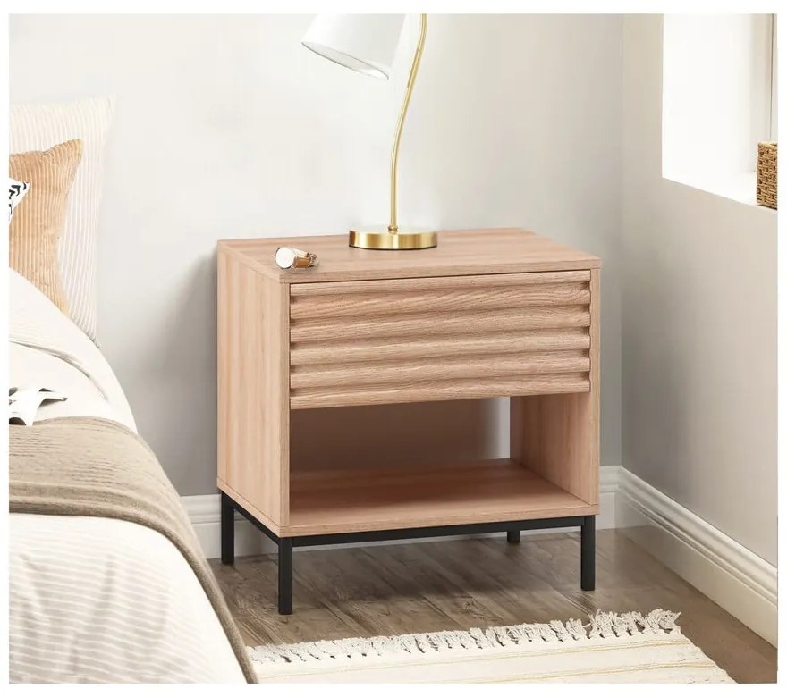 Noptieră în culoare naturală cu blat cu aspect de lemn de stejar Celine – Støraa