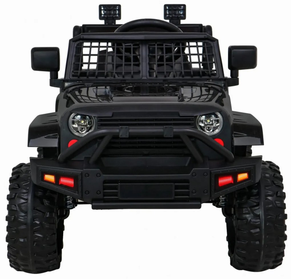 Masinuta Electrica cu acumulator pentru copii NOVOKIDS™ Dark Knight Jeep PRO, Max 30 kg, 3-8 ani , Cu melodii si lumini, 12V, 2 Viteze, Negru