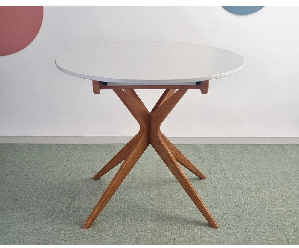 Masă de dining rotundă extensibilă cu blat suplimentar ø 90 cm Jubi – Ragaba