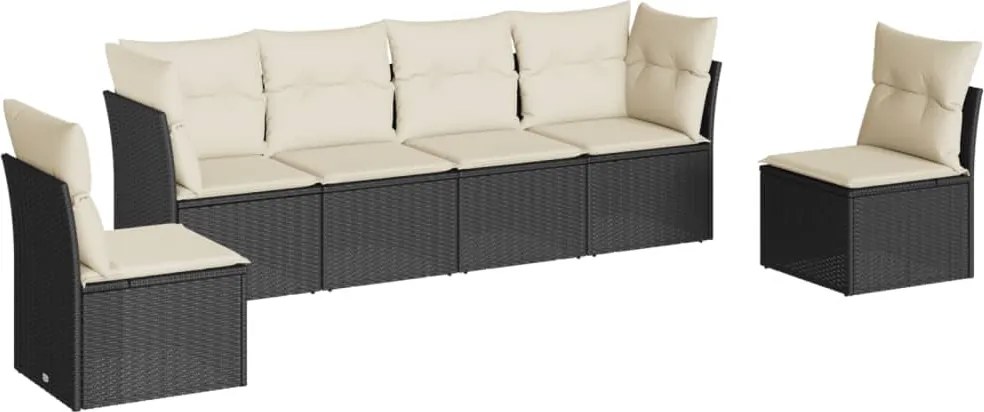 vidaXL Set mobilier de grădină cu perne, 6 piese, negru, poliratan