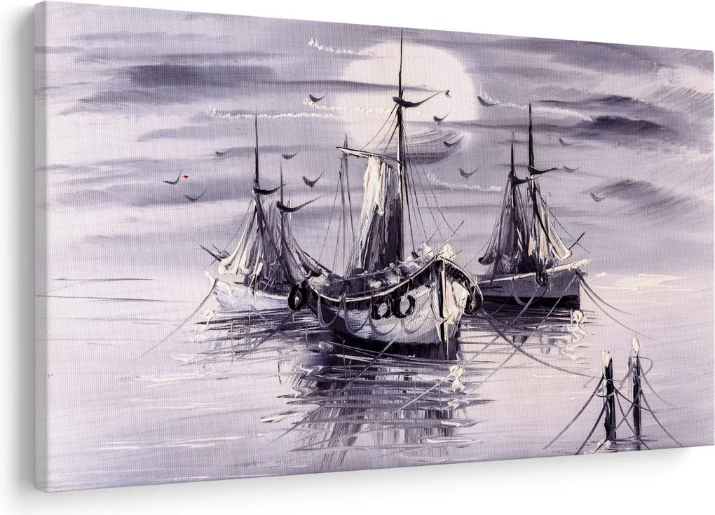 Tablou - Port marin, pictură în ulei (90x60 cm)