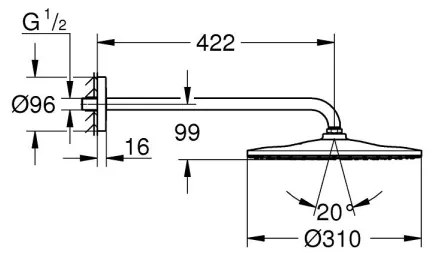 GROHE 26557000 - Set cap de duș RAINSHOWER 310, 422 mm, crom lucios