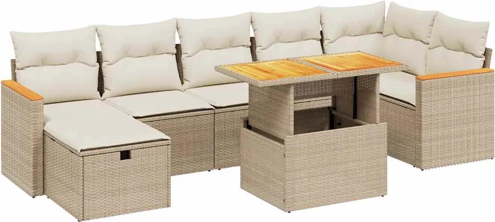 vidaXL Set canapele de grădină, 8 piese, cu perne, bej, poliratan