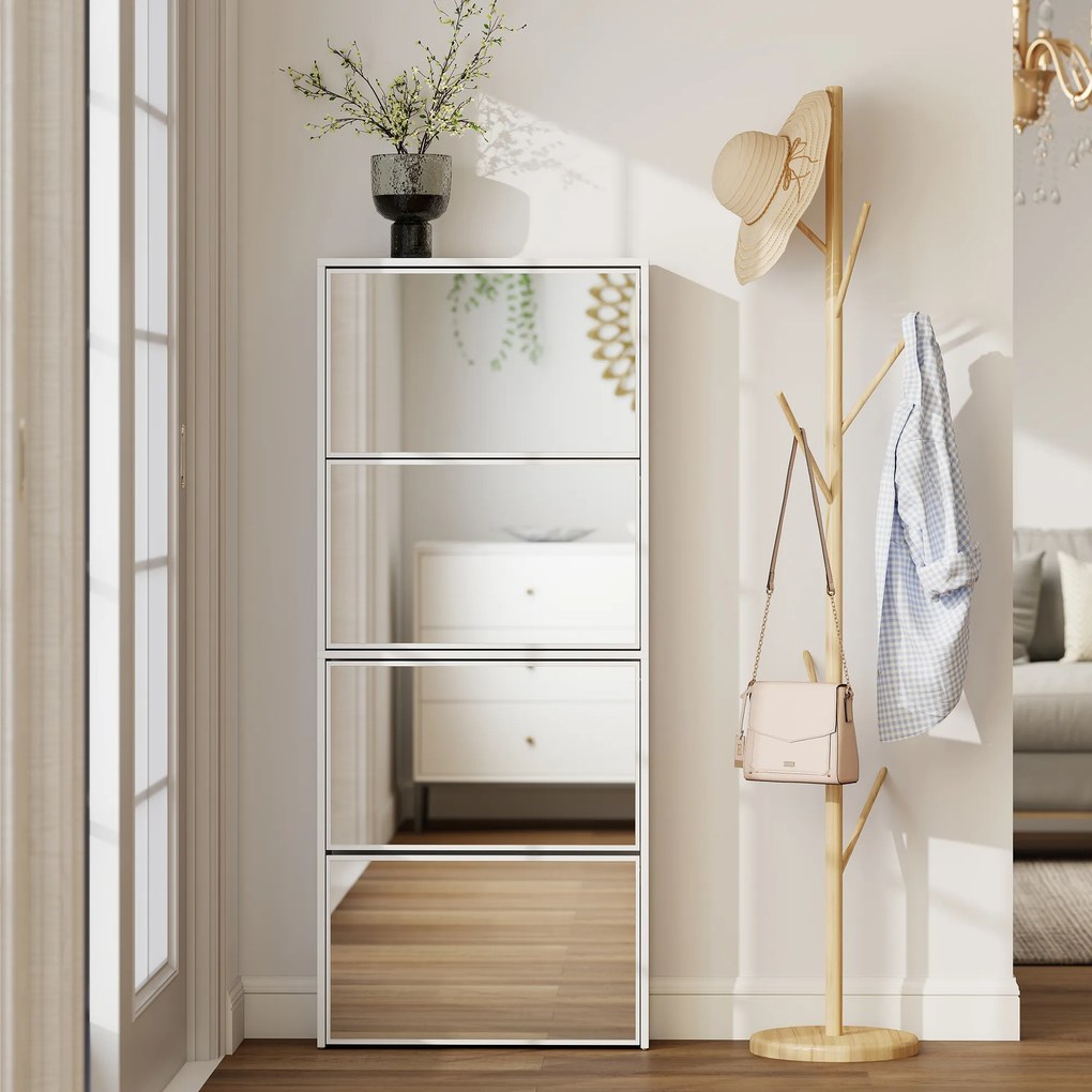 HOMCOM Dulap pentru Pantofi Economizor de Spațiu cu 4 Uși cu Oglindă 63x17x146 cm Alb | Aosom Romania