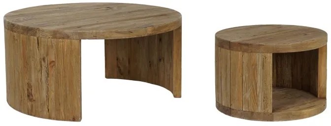 Set 2 masute de cafea, din lemn de pin reciclat, Norval