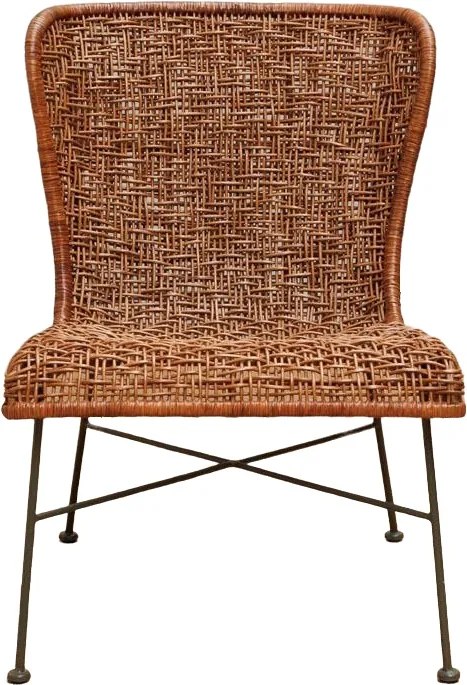Scaun dining împletit din ratan, maro, cu spătar înaripat și picioare verzi din metal, 80 x 60 x 62 cm, „Melati”