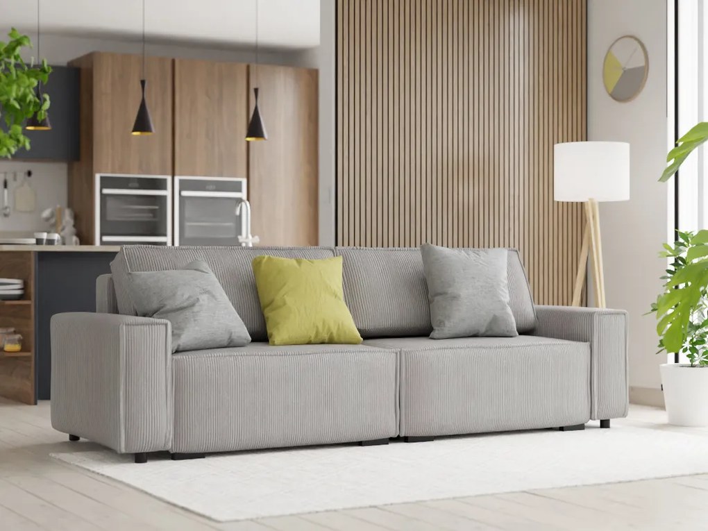 Canapea extensibila pentru trei persoane cu taburet SMART SET, gri deschis