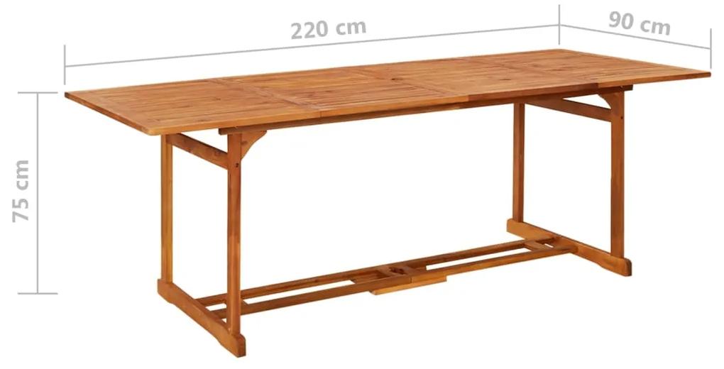 Set de masa pentru gradina, 11 piese, lemn masiv de acacia Maro, Lungime masa 220 cm, Fara cotiera, 11