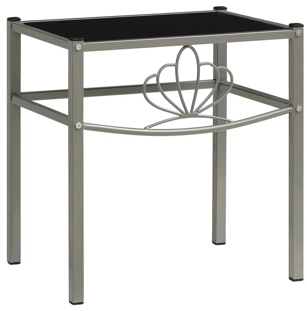 325105 vidaXL Noptieră, gri și negru, 42,5x33x44,5 cm, metal și sticlă