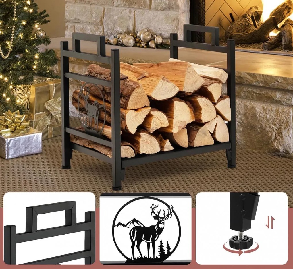 SLN2 - Suport Lemne pentru semineu, gril gradina - Negru