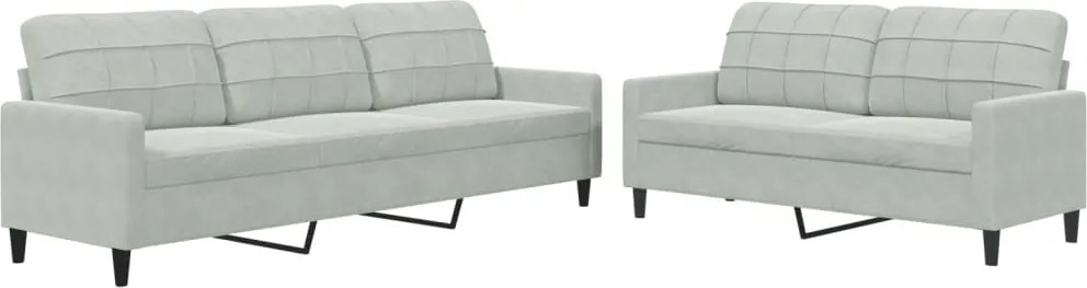 vidaXL Set de canapele cu perne, 2 piese, gri deschis, catifea