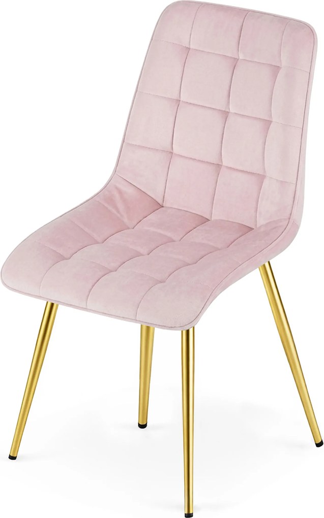 Scaun de masa SPLIT VELVET cu picioare aurii, roz deschis