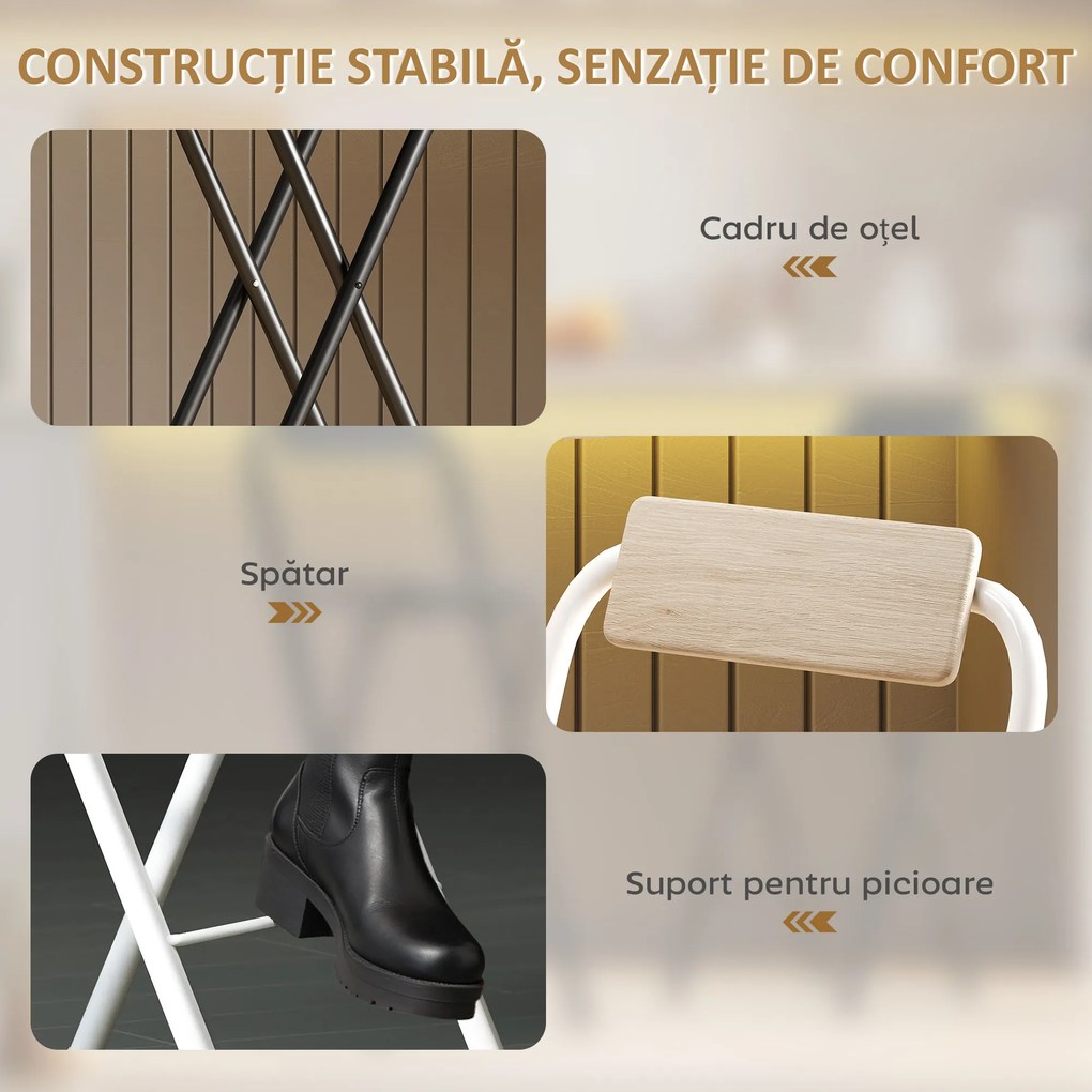 HOMCOM Set 2 Scaune de Bucătărie Pliabile cu Suport pentru Picioare din MDF și Oțel Negru | Aosom Romania