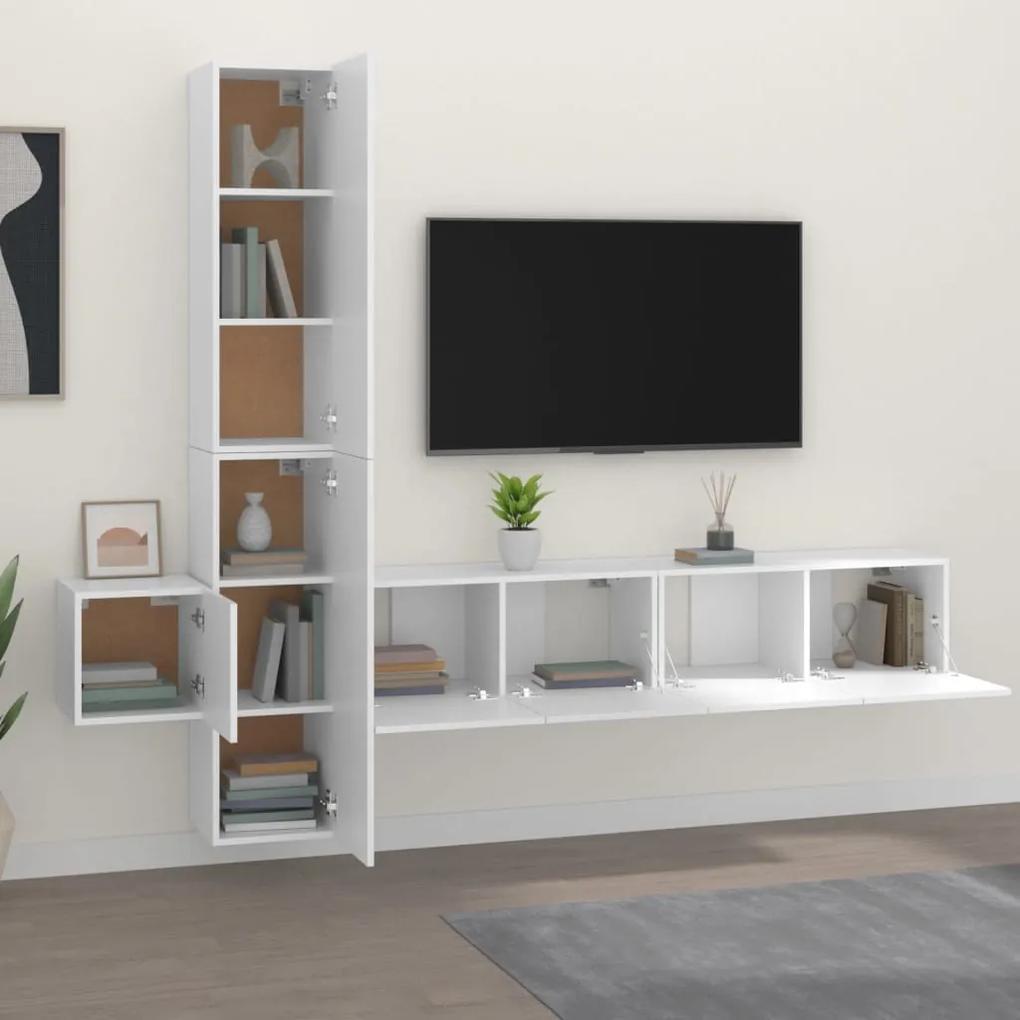 Set dulap TV, 5 piese, alb, lemn prelucrat 1, Alb, 80 x 30 x 30 cm (2 pcs)
