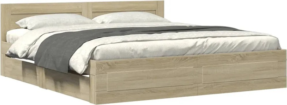 vidaXL Cadru de pat cu tăblie stejar sonoma 200x200 cm lemn prelucrat