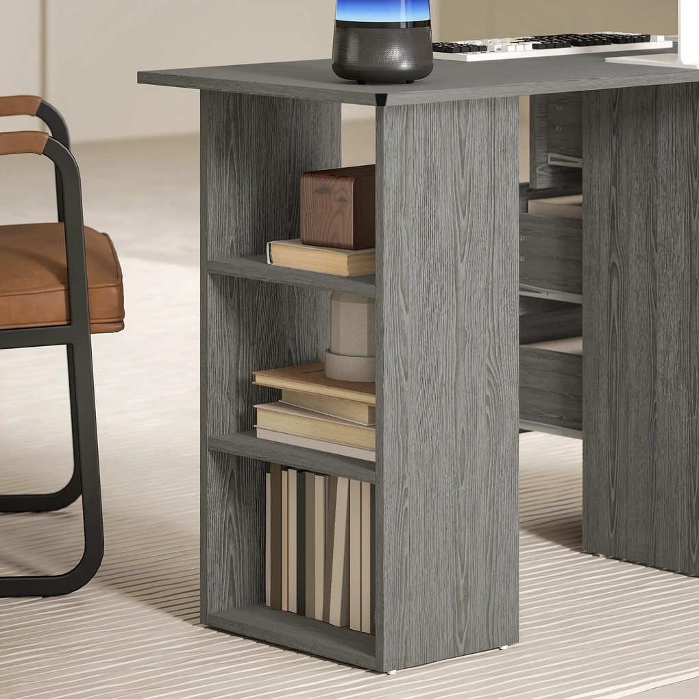 HOMCOM Birou modern cu 3 Sertare si Rafturi in Lemn Alb 120x49x72cm | Aosom Romania