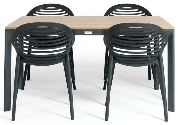 Set mobilier de grădină pentru 4 persoane cu scaune negre Joanna și masă Thor, 147 x 90 cm