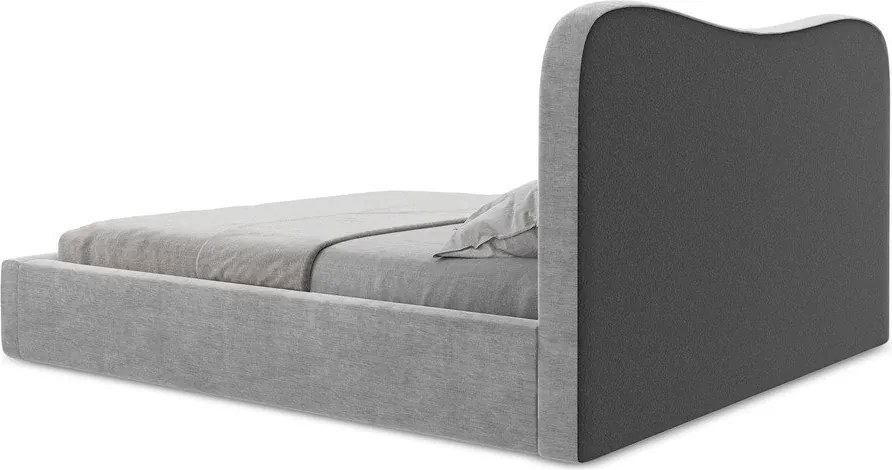 Pat matrimonial gri deschis tapițat cu spațiu de depozitare cu somieră 180x200 cm Kahai – Makamii