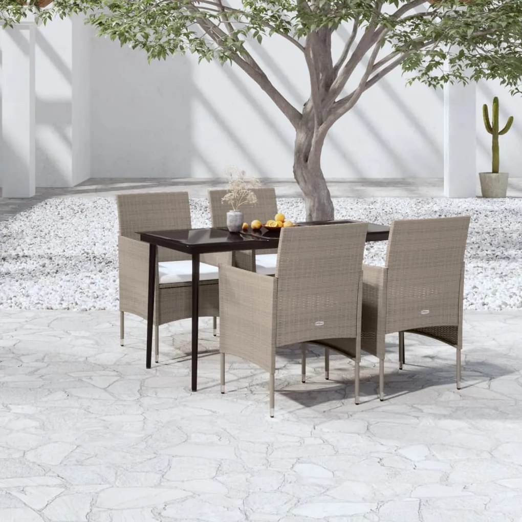 3099319 vidaXL Set de masă pentru grădină, 5 piese, cu perne, bej și negru