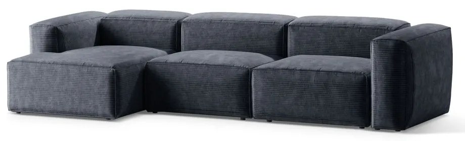 Colțar albastru prăfuit cu tapițerie din catifea reiată (cu colț pe partea stângă/cu șezlong) Bergamo – Cosmopolitan Design