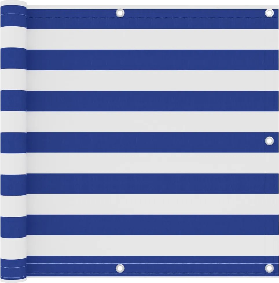 vidaXL Paravan de balcon, alb și albastru, 90x600 cm, țesătură oxford