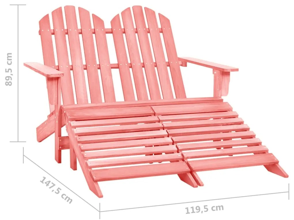 Scaun de gradina Adirondack cu 2 locuri  otoman, roz lemn brad 1, Roz