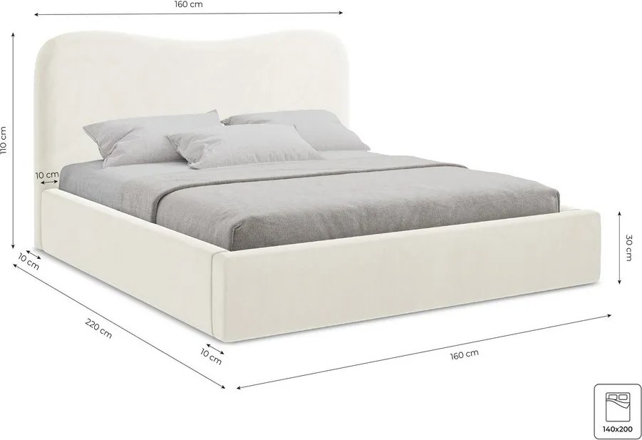 Pat matrimonial verde tapițat cu spațiu de depozitare cu somieră 140x200 cm Kahai – Makamii