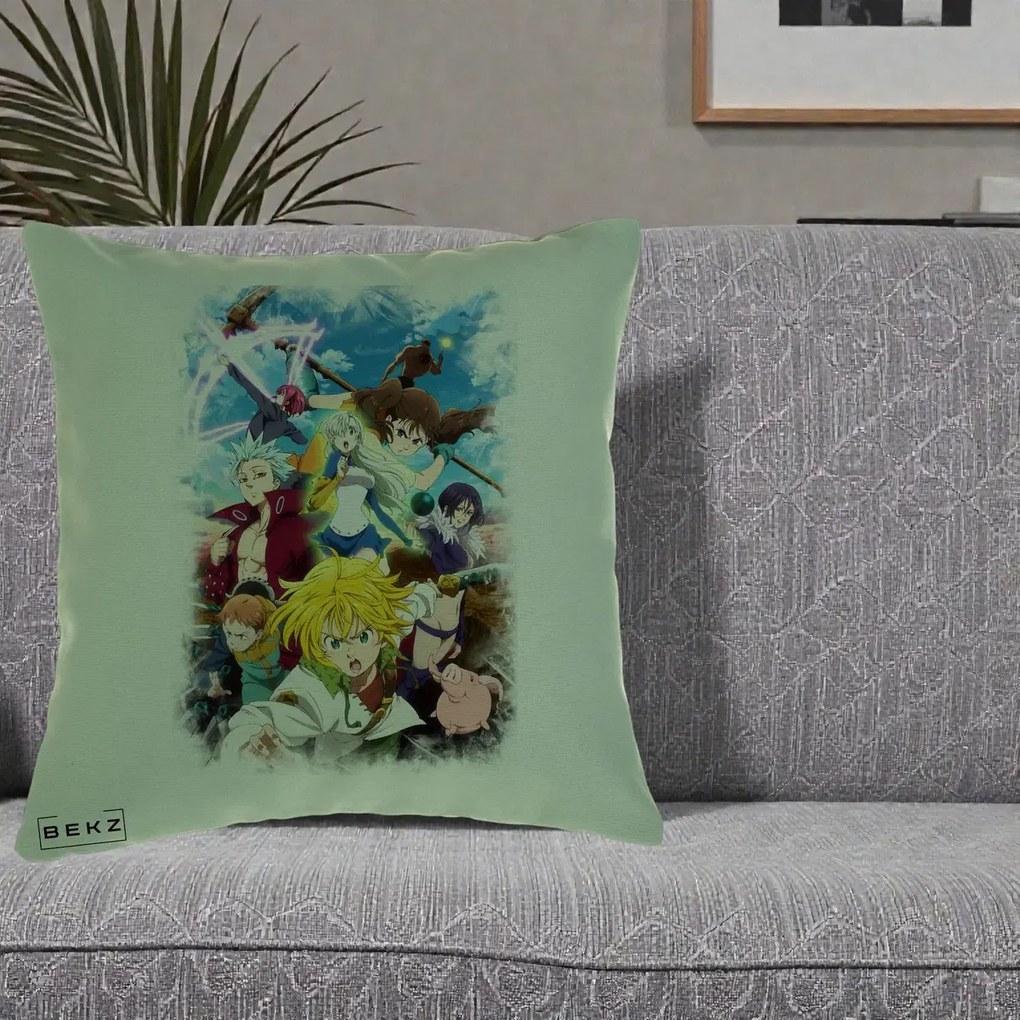 Perna Personalizata Nanatsu no Taizai Cele Sapte Pacate Mortale Anime, 40x40 cm, Verde, Husa Detasabila, Perna Inclusa, BEKZ®