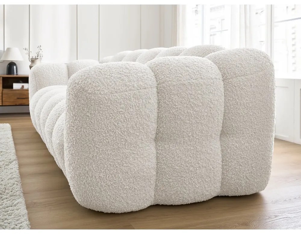 Canapea albă cu tapițerie din țesătură bouclé 232 cm Hippolyte – Bobochic Paris