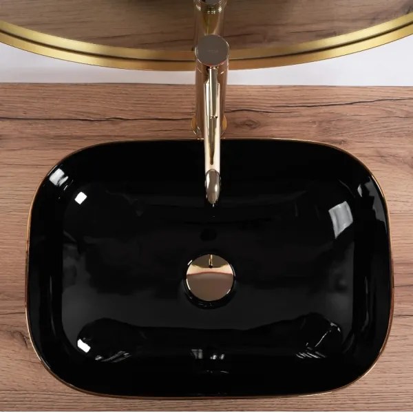 REA-U8780 - Lavoar pentru blat BELINDA 33 x 46,5 cm, ceramică/negru/auriu