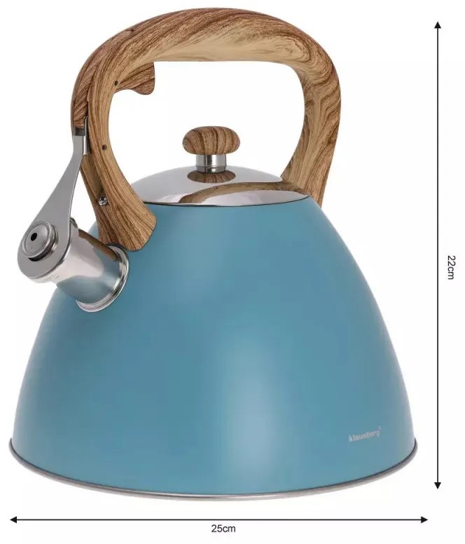 Ceainic cu fluier Klausberg KB 7263, 22 cm, 3 L, Inductie, Otel, Albastru