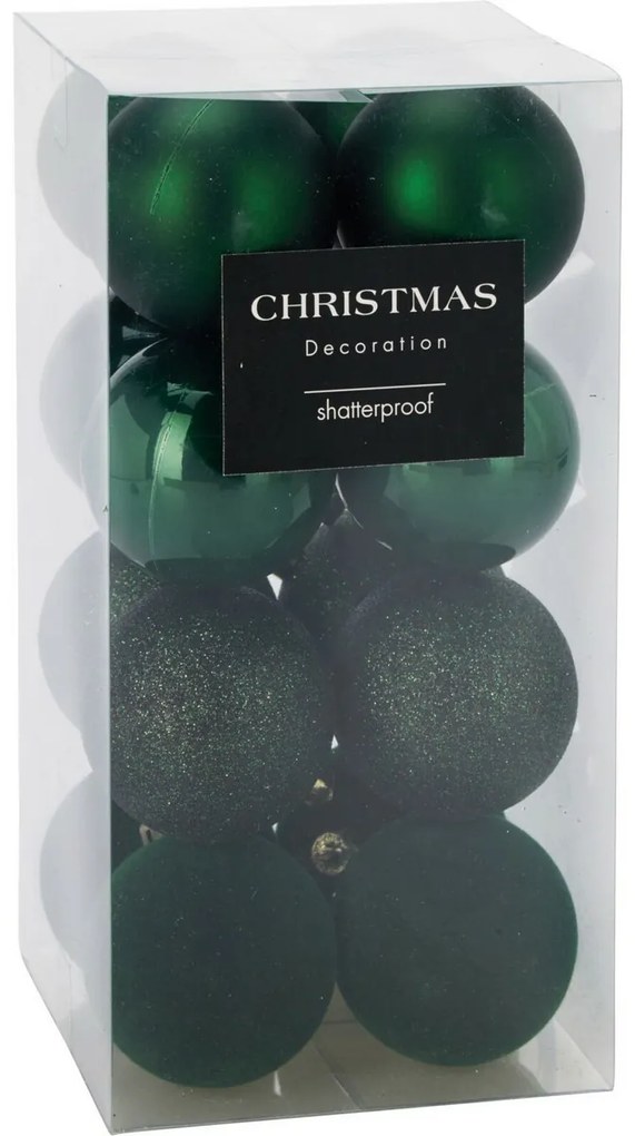 Set de 16 ornamente de Crăciun Festive Sparkles,verde, diametru 6 cm, plastic
