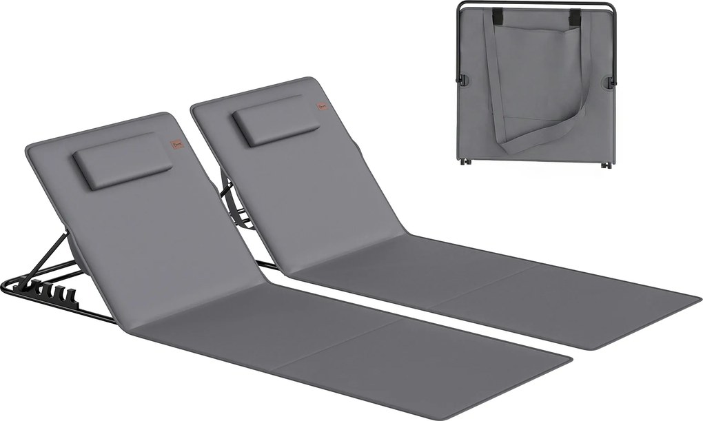 Outsunny Set de 2 șezlonguri de plajă cu spătar reglabil, pliabile și ușoare, cu pernă și buzunar de depozitare | Aosom Romania