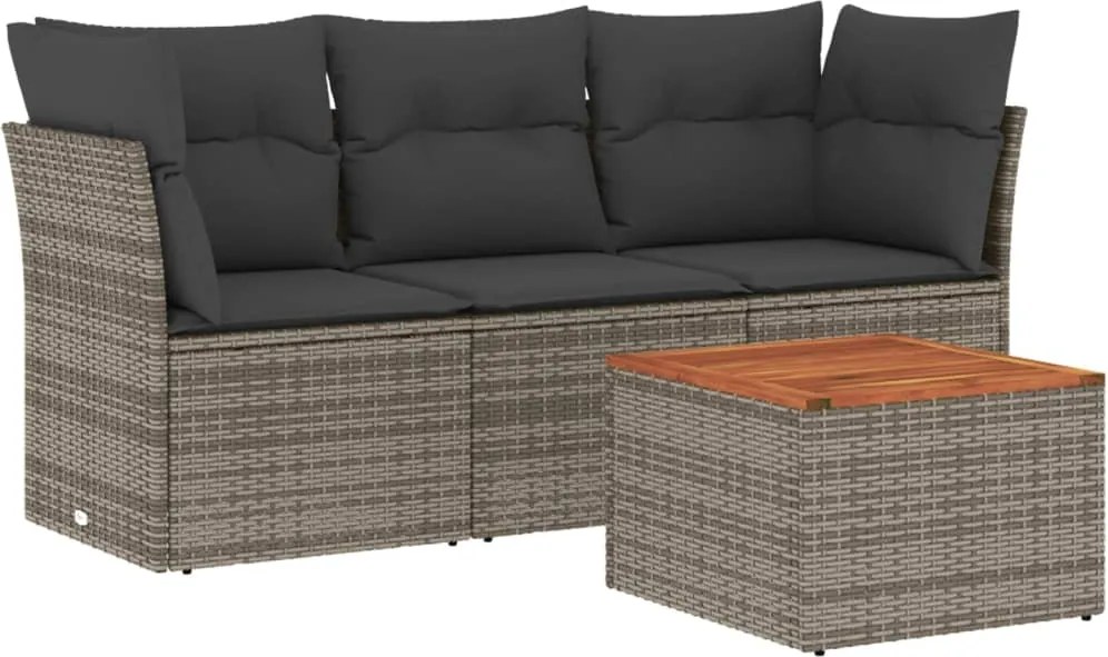 vidaXL Set canapea de grădină cu perne, 4 piese, gri, poliratan