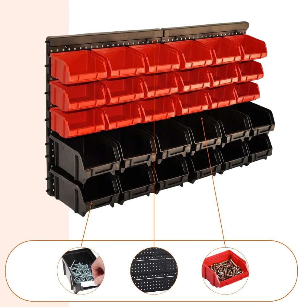 Organizator suspendat pentru atelier ORDER, 30 de cutii, 64x2x38cm, roșu/negru Monzana