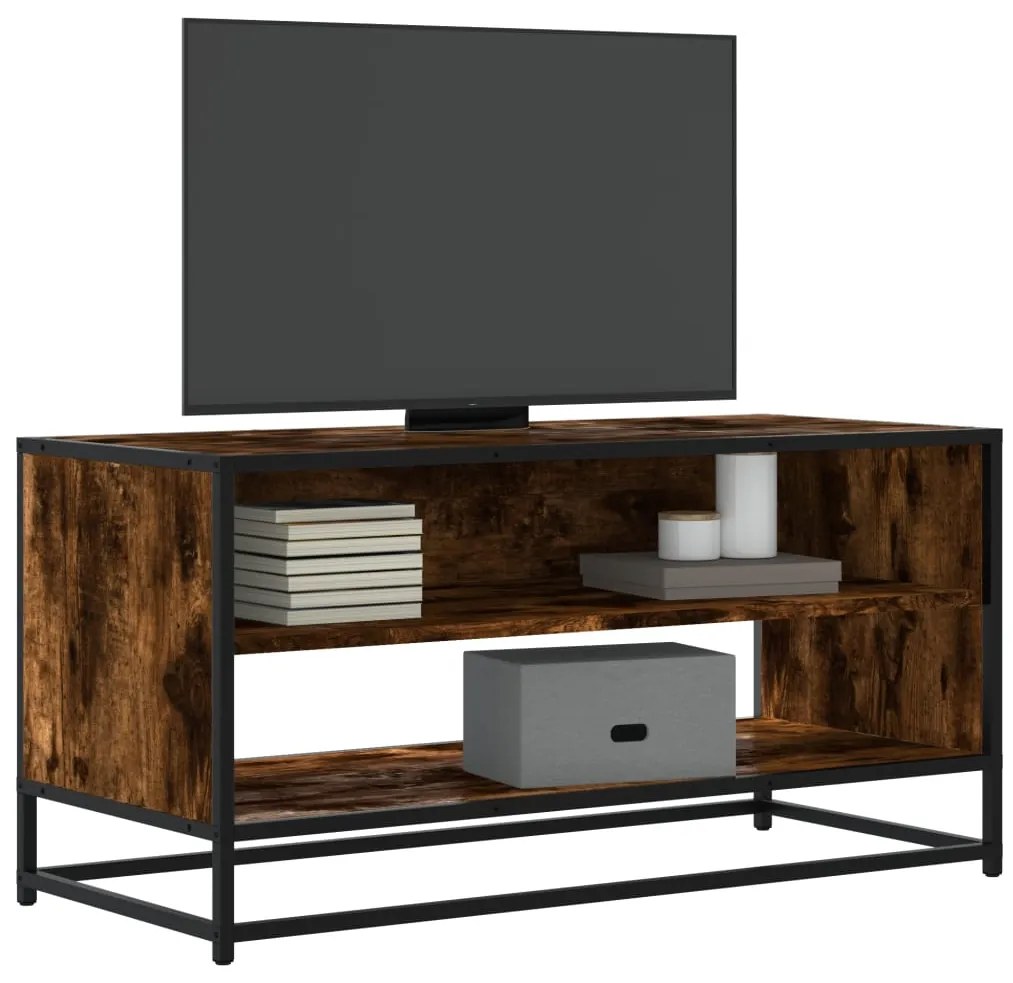 vidaXL Comodă TV, stejar fumuriu, 91x40x46 cm lemn prelucrat și metal