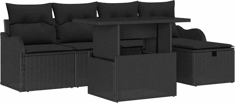 vidaXL Set de canapele pentru grădină cu pernă 6 pcs Negru Rattan poli